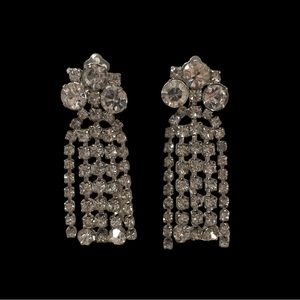 Brilliant Vintage Rhinestone Waterfall Clip-on Earrings